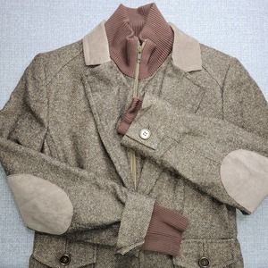 Women’s Brown Tweed Jacket with Suede Detailing